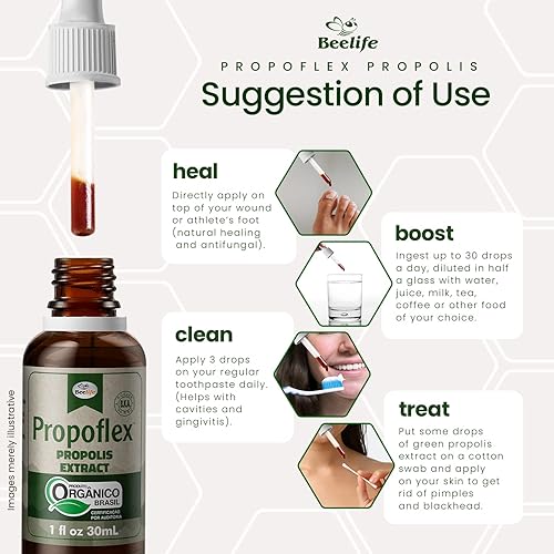 Miniatura 4 de Propoflex Extracto de propóleo verde orgánico, altos niveles de artepilina-C, suplemento rico en antioxidantes para el bienestar general, suplemento
