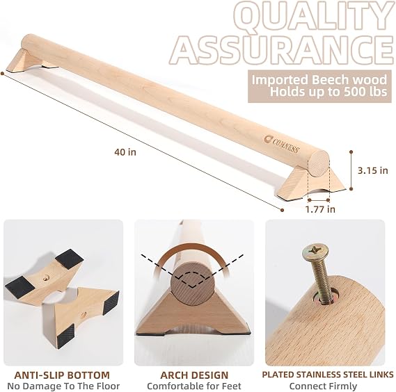 Versatile 40 Inch Beech Wood Balance Beam for Home Use - Enhance Balance, Ankle Strengthener Foot Exerciser for Sprained, Physical Therapy Purposes for Plantar Fasciitis Relief