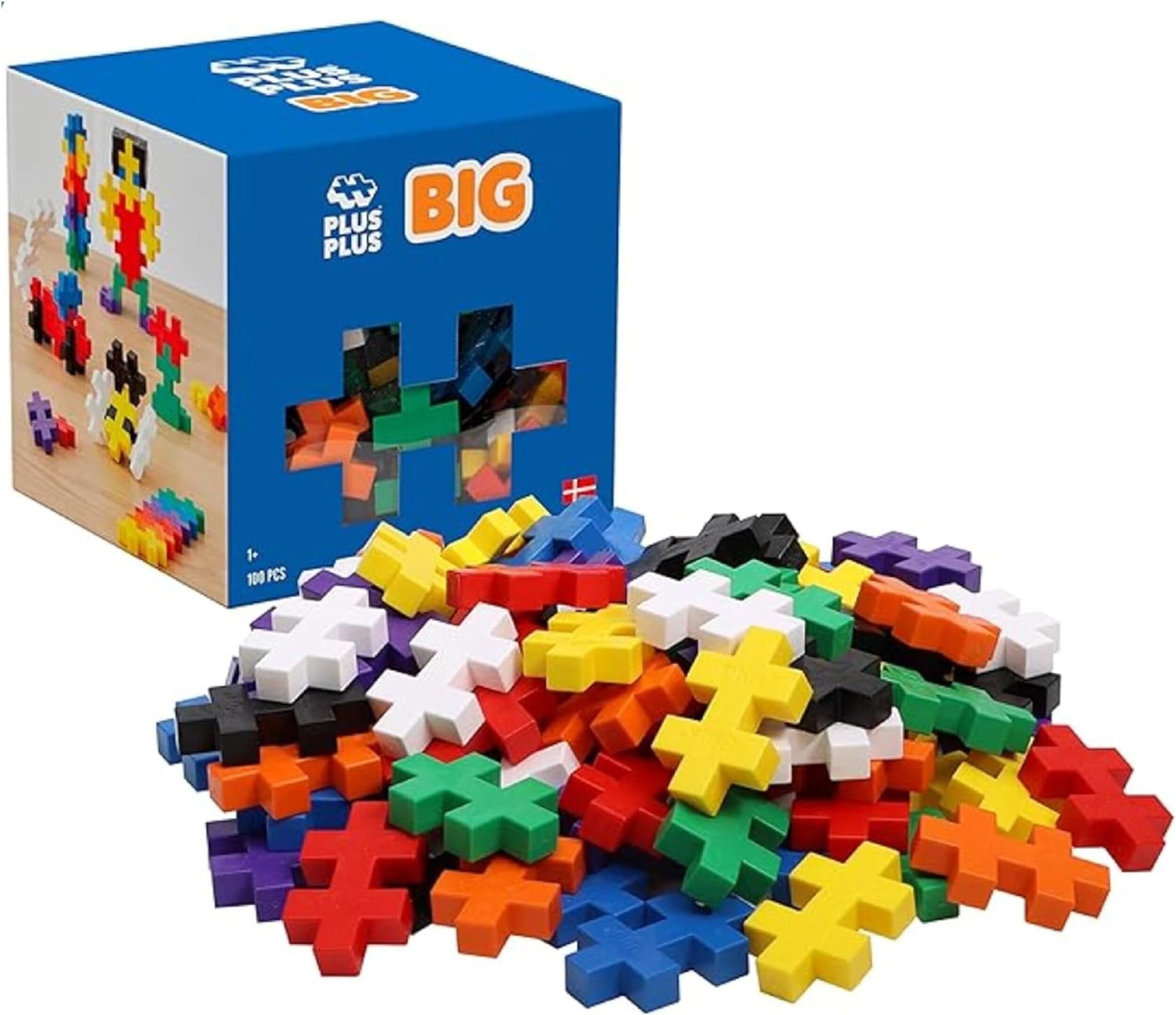 Plus Plus BIG Building Blocks Toy - 100 Large Durable Stacking Pieces, Kids Construction Toys & Preschool Learning Resources, Creative Play for Home or Travel, Toddler Toys for Ages 1-5 yrs, Basic Box