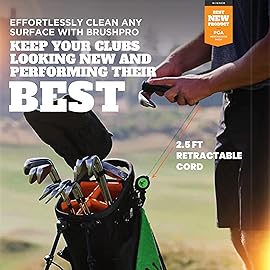 Frogger BrushPro Golf Club Cleaner with Ergonomic Grip, 2.5 ft. Retractable Cord, Navy Seals- Sturdy Golf Club Brush and Groove Cleaner for Golfers, Golf Dad