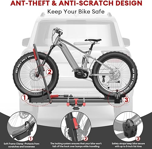 Miniatura 4 de Hitch 2 portabicicletas eléctricas con rampa, capacidad de 170 libras plegable para 2 bicicletas eléctricas pesadas, bicicletas de neumáticos