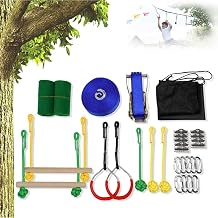 Warrior Obstacle Course for Kids, Portable Outdoor Obstacle Net Swing Training Equipment Set with Hanging Obstacles Line
