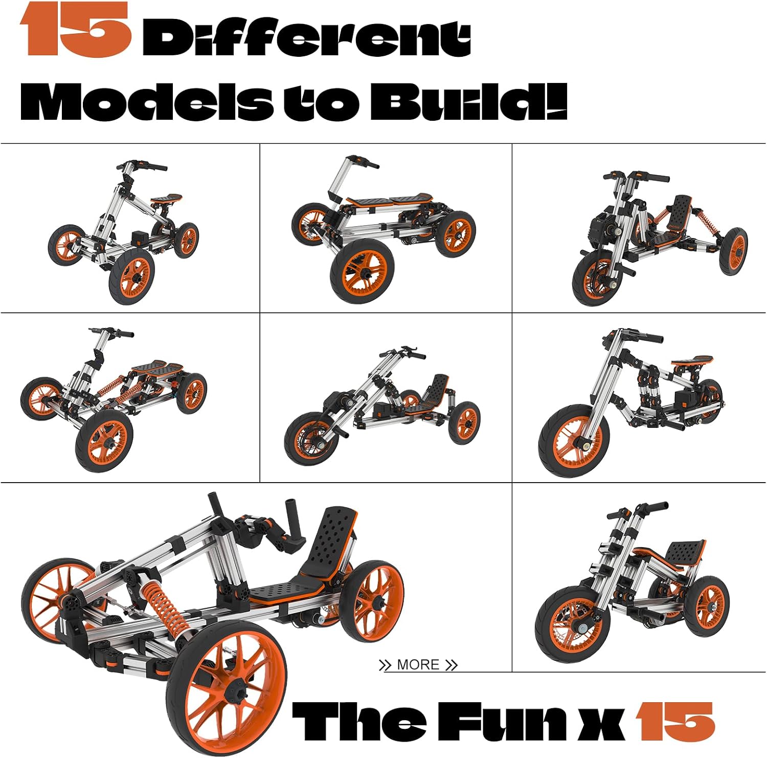 MERITLINE Modular Ride On Toys, 18V Electric Go Kart, Buildable STEM Car, Constructibles Over 15 Electric Vehicles, Battery Powered, Educational Creative Play for Boys and Girls