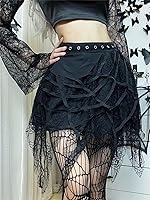 Vista 53 de Ruolai Minifalda plisada negra gótica con falda de tenis de cintura alta con cadena Negro