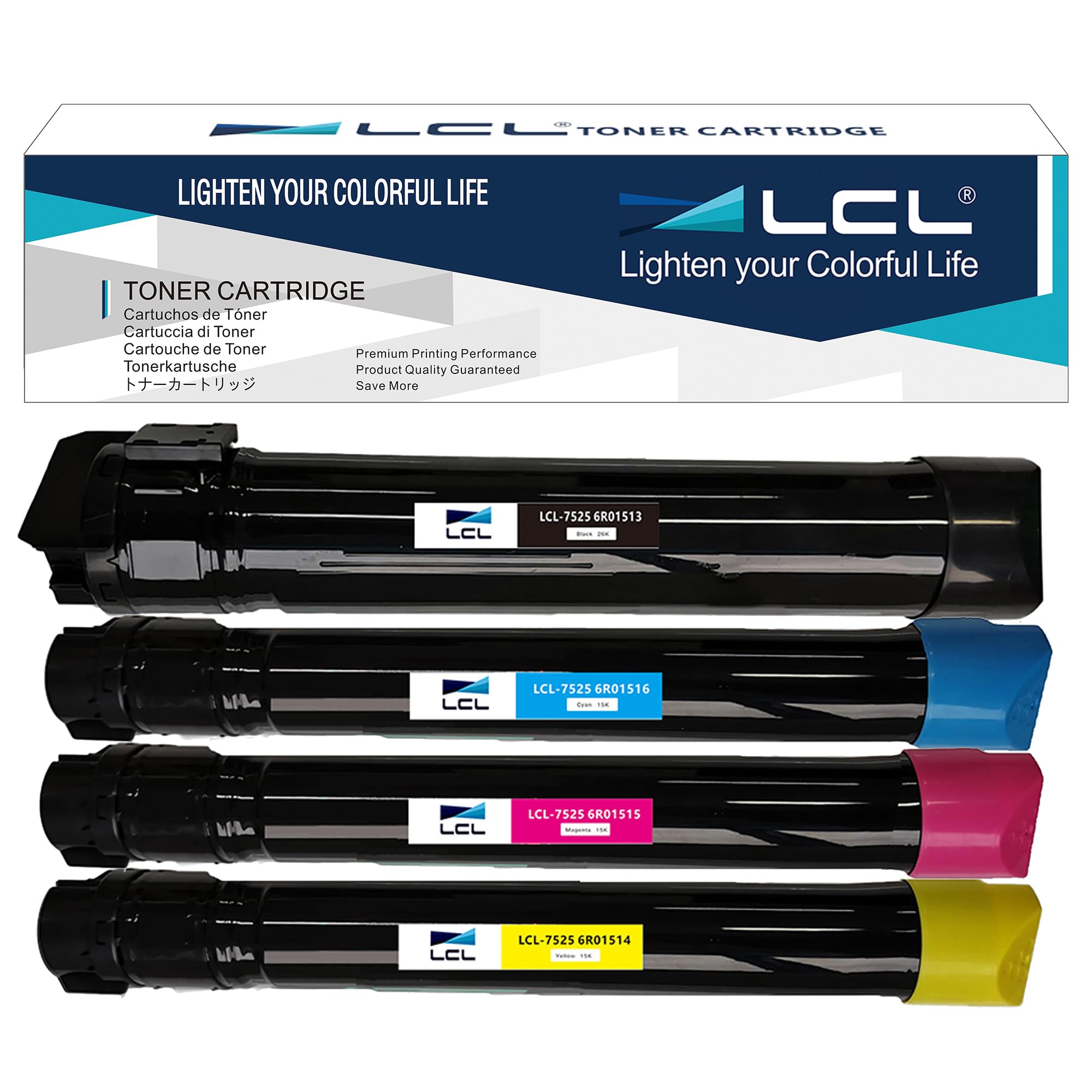 LCL Kompatybilna kaseta z tonerem do WorkCentre 7525 7530 7535 7545 7556 7830 7835 7845 7855 006R01513 006R01516 006R015 006R06R01515151514 zamiennik dla Xerox WorkCenter. re 7525 7530 (4 szt. KCMY)
