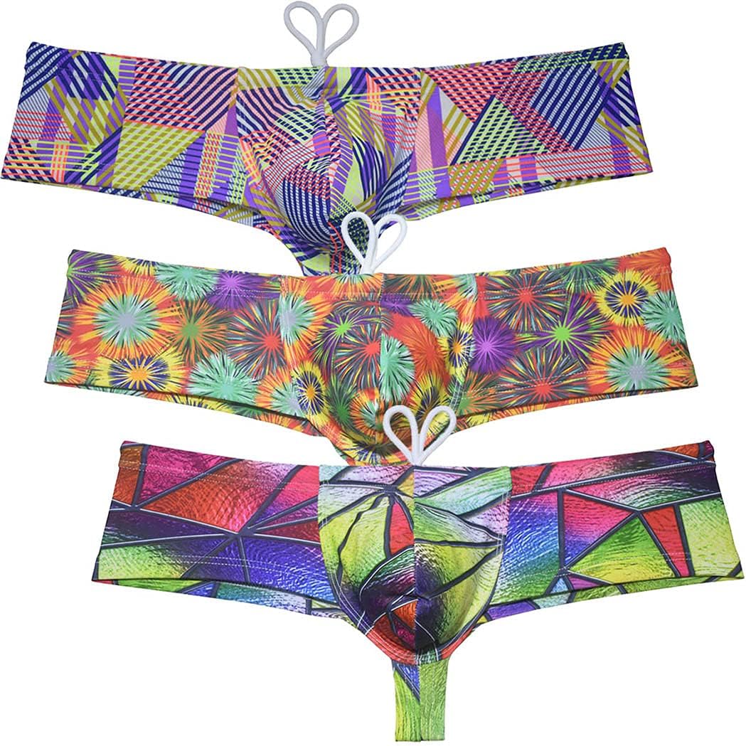 OROCOJUCO Men's Cheeky Boxer Thong Swimwear Board Surf Short Skimpy Trunks Contour Pouch Tangas Swimsuit 4-Pack