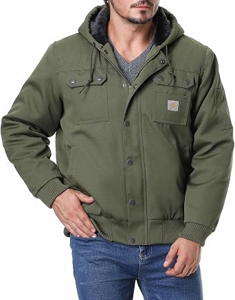TUAOVA Mens Fit Relaxed Work Coat Fleece Lined Waterproof Workwear | Winter Hooded Jacket with Multiple Pockets