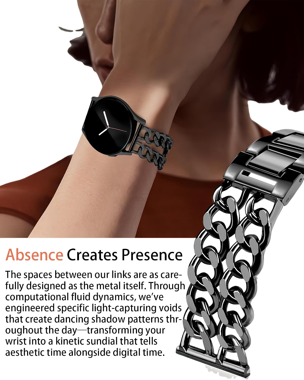 Adjustable Chain Metal Bracelet Compatible with Samsung Galaxy Watch Band 7/FE/6/5/4/3 & Watch 5 Pro & 6/4 Classic & Gear S3/S2, 20mm & 22mm image 3