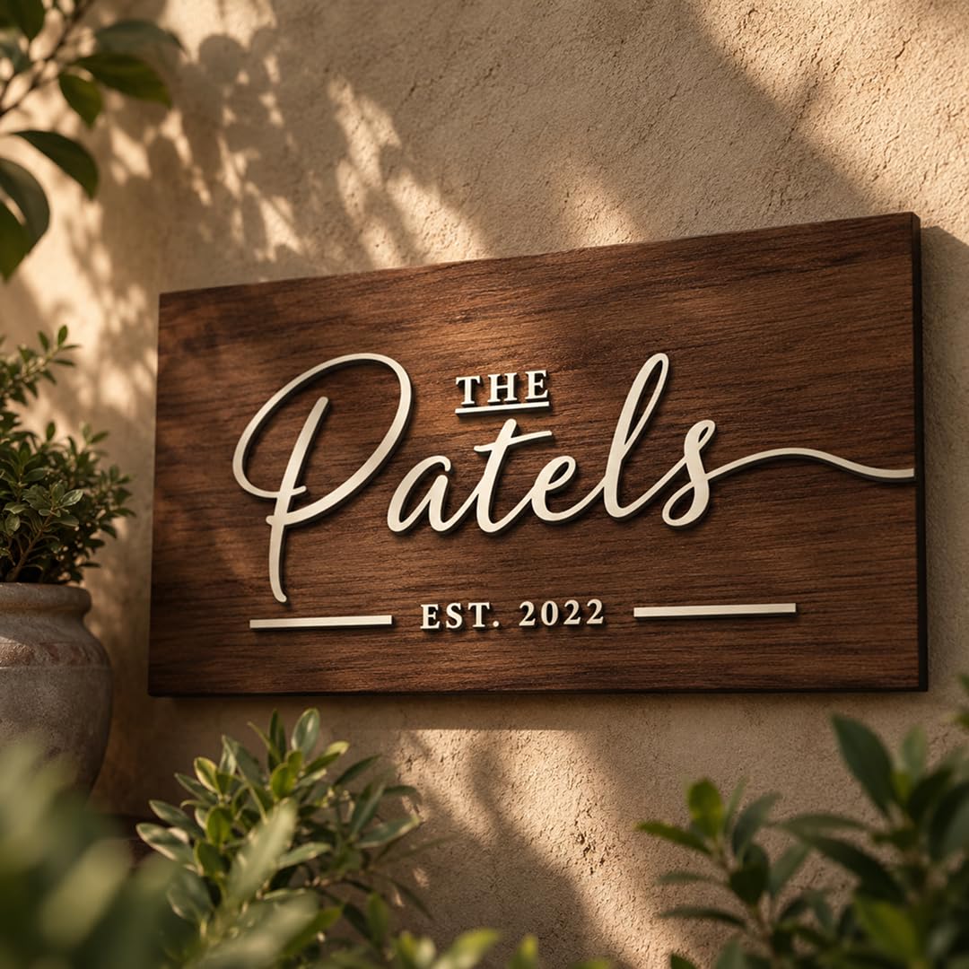 Name plate for home entrance | Door name plates | Wood Personalized Name Plate with 3D Letters | | Name Plate For Home, Office & Outdoor Entrance | 15X30 cm | Diwali gifts-image-18