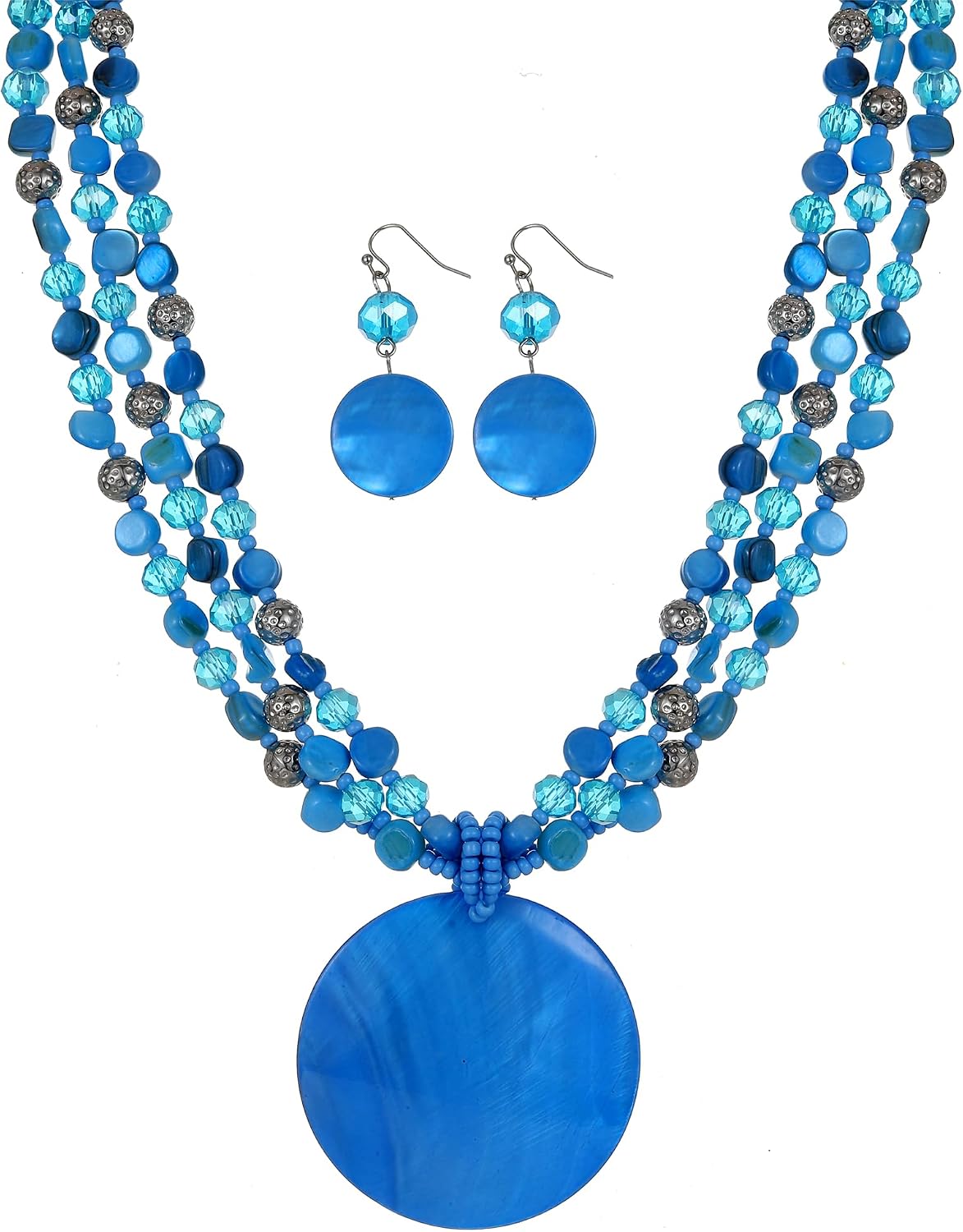 Multi-Strand Beaded Necklace for Women Colorful Beads Statement Pendant Design Jewelry Set for Women