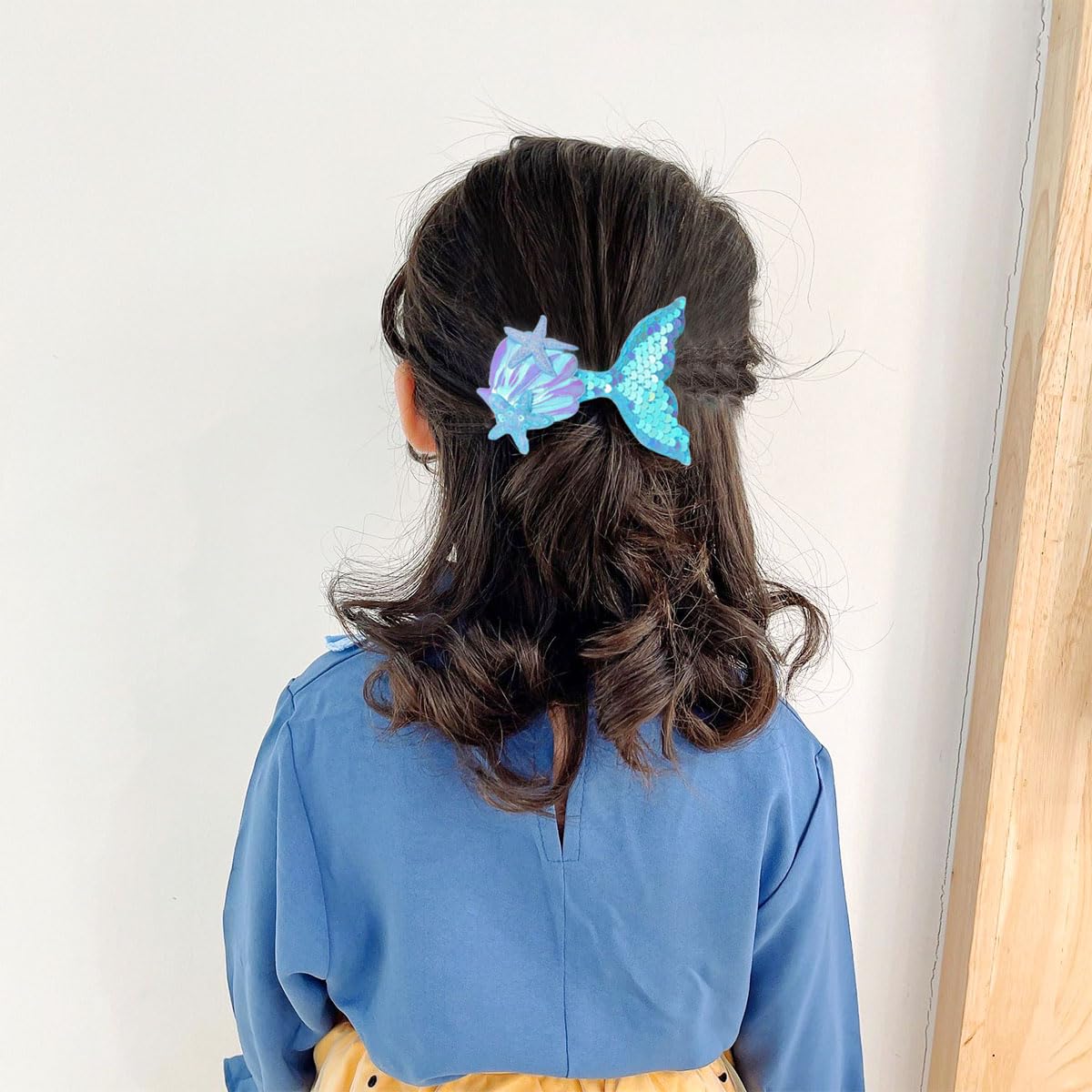 6 pinzas para el pelo de sirena para niñas, lentejuelas aurora, cola de pez, horquilla de lentejuelas de estrella de mar, accesorios para el cabello multicolor brillante para niñas pequeñas, niños y 5