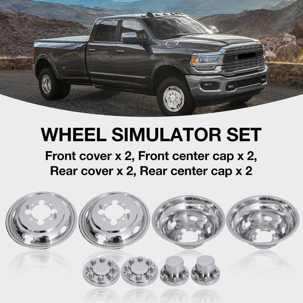 JESONN 17 Inch Full Set 5 Hand Holes Stainless Steel Wheel Simulator for 2003-2025 Dodge 3500 Wheel Truck (8 Lugs)