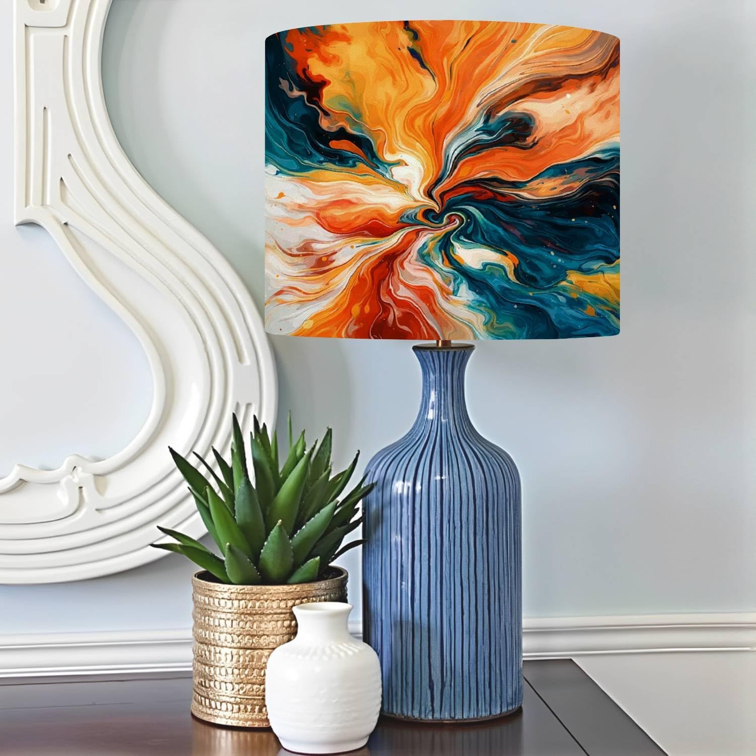 Boho Drum Lamp Shades - 11" x 11" x 8.9" Abstract colorful art abstract art Galaxy art splash color Replacement Natural Linen Lampshades for Table Lamps, Floor Lamps Easy Assembly