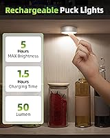 Vista 3 de EZVALO Luces LED de disco, luces recargables adhesivas de toque, luz inalámbrica de armario, 3 temperaturas de color, luces debajo del gabinete