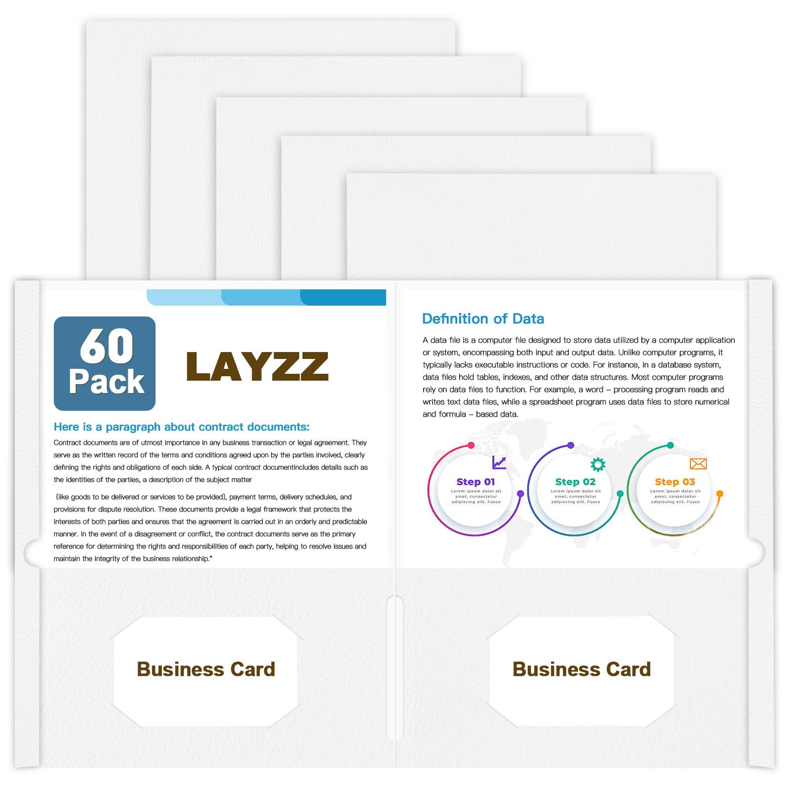 Folders with Pockets, LAYZZ 60 Pack Paper Pocket Folders, 2 Pocket File folders Fits Letter Size Paper, for School Office and Home (White)