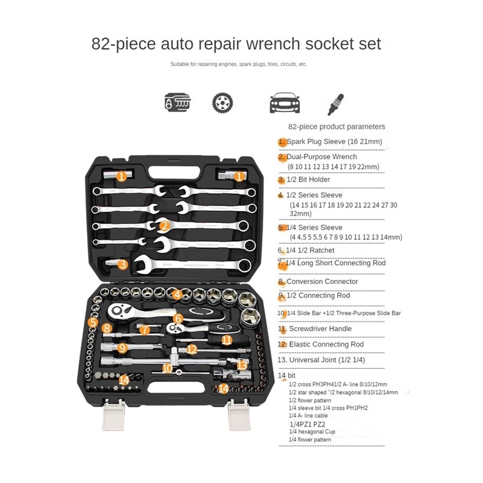 Kit di Riparazione Auto, Chiave a Bussola per Riparazione Auto, Cassetta degli Attrezzi Multifunzione, Set di Attrezzi per Riparazione Auto (Colore: 43 Pezzi)