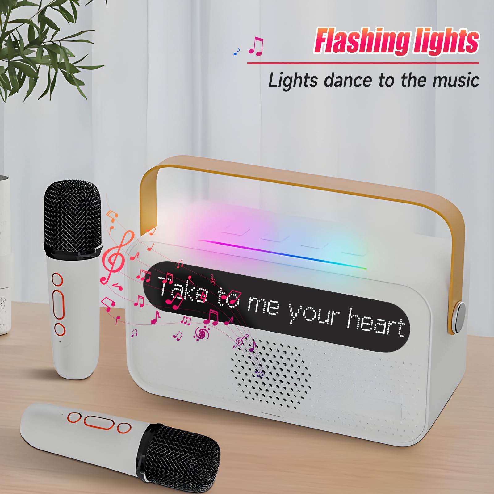 Máquina de karaoke para niños y adultos, altavoz Bluetooth portátil con 2 micrófonos inalámbricos, con pantalla de letras, para TV, fiesta en casa, regalo para niños, fiesta familiar de