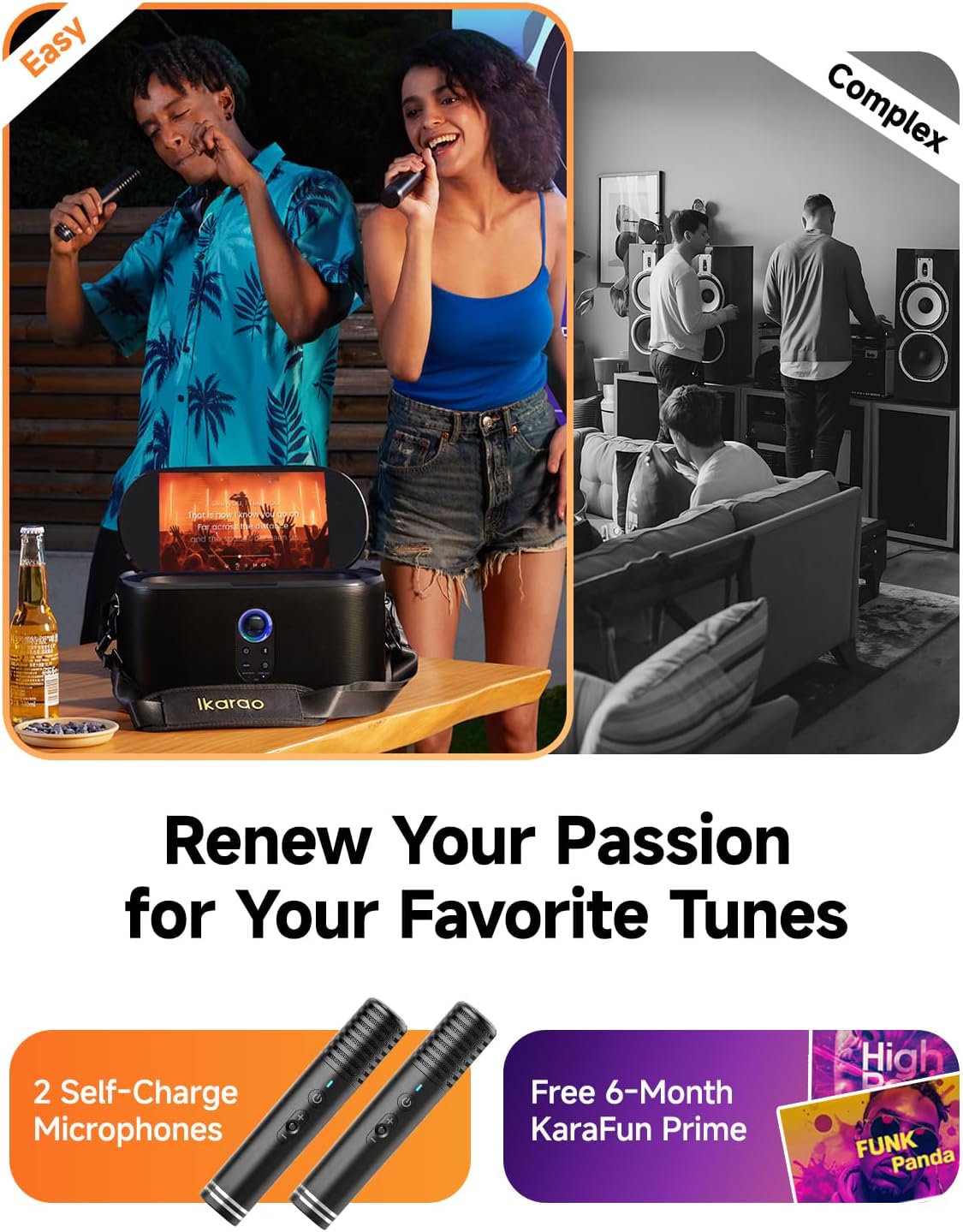 Ikarao Karaoke Machine for Adults, with Lyrics Display, Karaoke System for YouTube, 280W Speaker, Autotune & EQ, Connect to TV, Portable PA System with 2 Wireless Microphones for Home Outdoor Party - Image 6