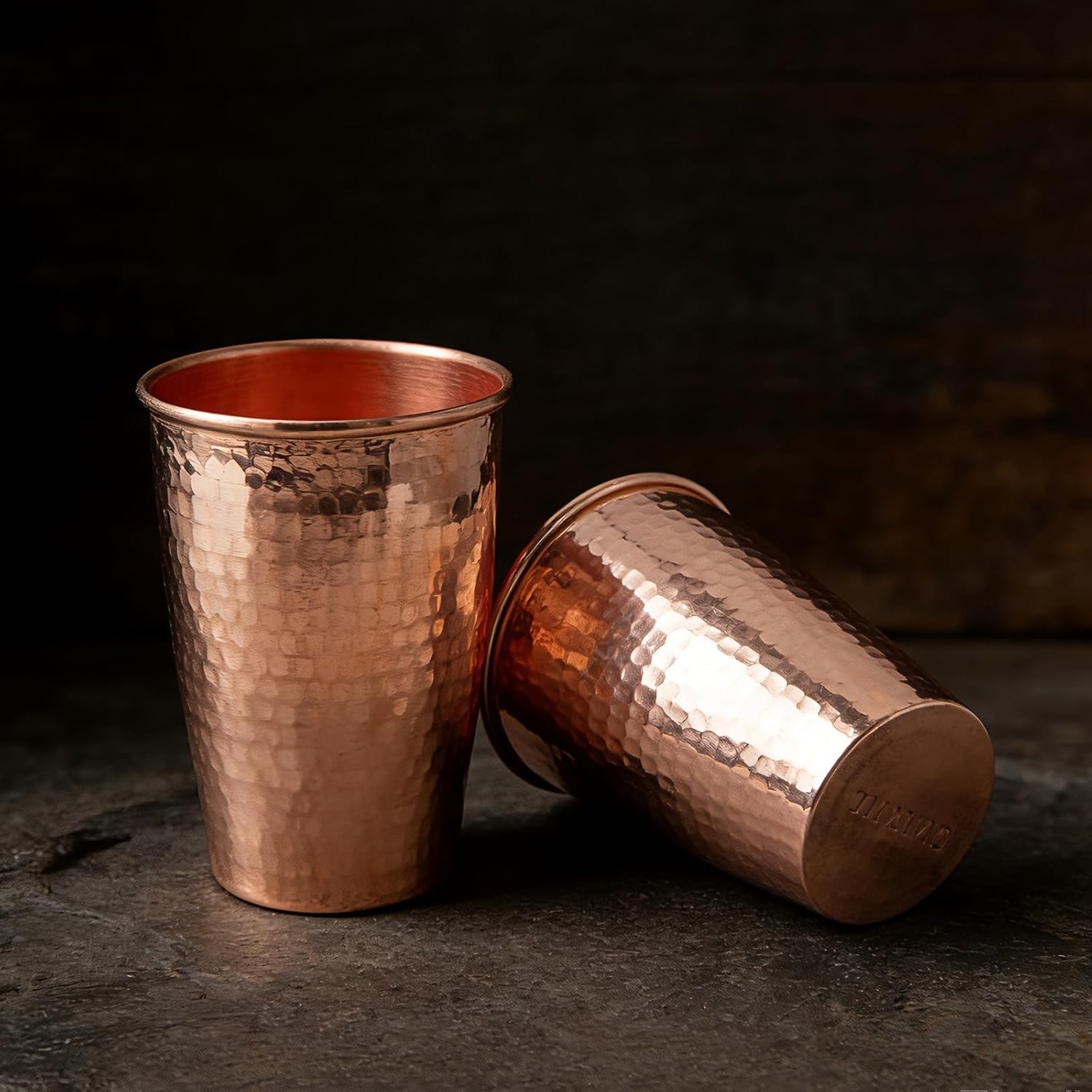 Handmade Copper Cups 450ml for Drinking Water, Pure Copper Tumbler, Hand-Forged Hammered Mug, Heavy-Weight 190g (Includes Silicone Coaster & Gift Box)