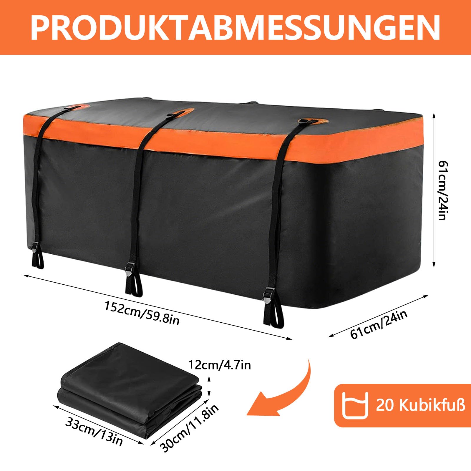 Heckbox für Anhängerkupplung, 566L Faltbare, Reißfest PVC wasserdichte