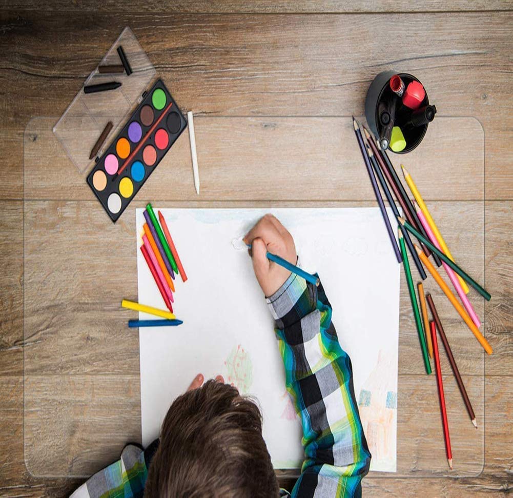 Transparent PVC Desk Pad,Child/Student Drawing/Writing Mat, 70x40cm, Round Edges Desk Blotter,Non Slip Desk Mat Protector,Dining Table Cover Pad for Office/Home/School
