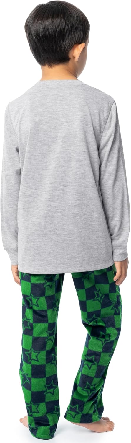 Fruit of the Loom boys Long Sleeve Jersey Henley Top and Fleece Pant Sleep Pajama Set - Image 2