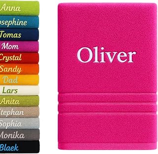 Toalla personalizada con nombre bordado de 100 x 50 cm, toalla de mano de algodón (rosa)