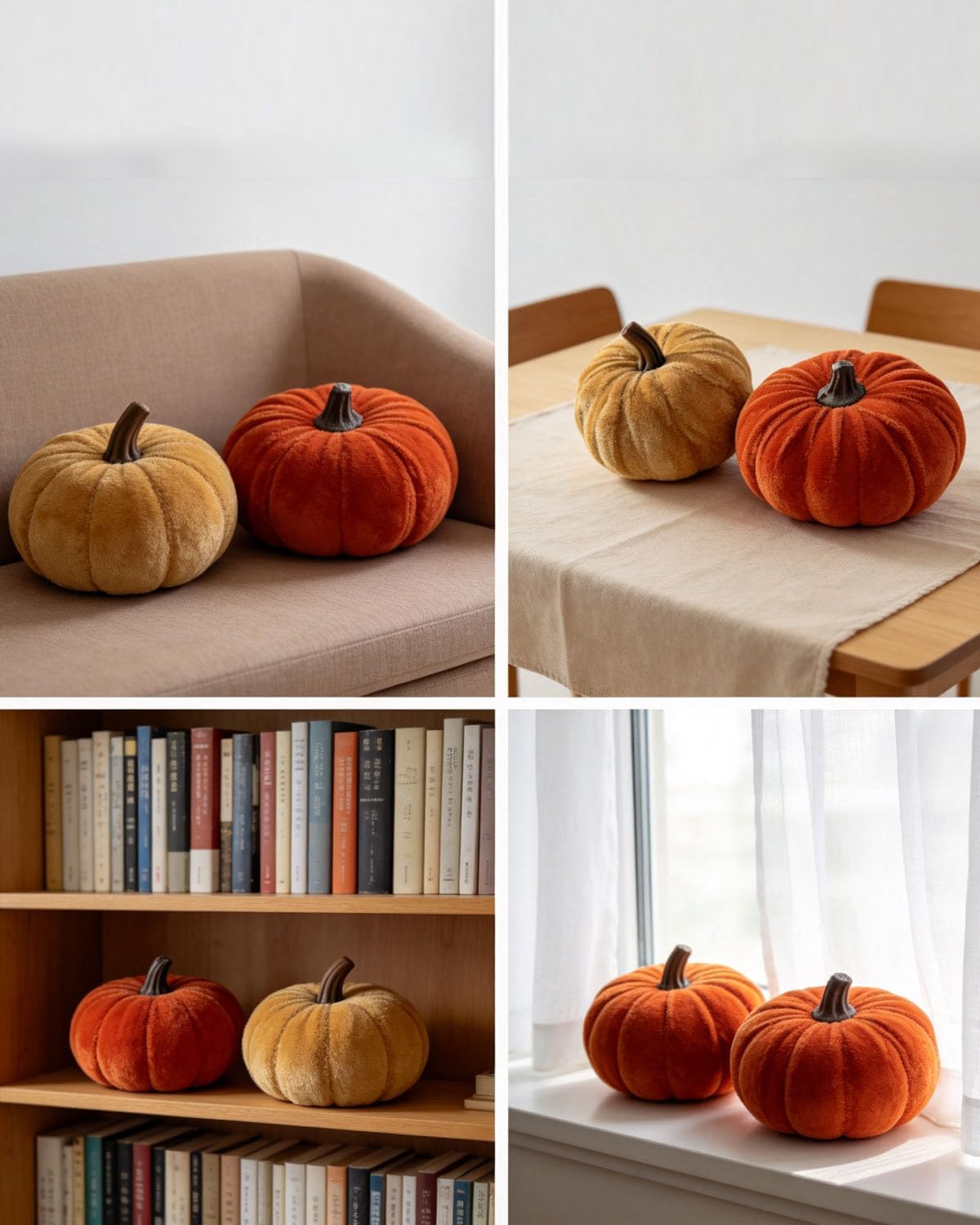 8 Pack Assorted Small Velvet Pumpkins, Assorted Sizes | Faux Fabric