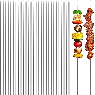 Kabob Skewers, AIMEIKI 100PCS BBQ Needle Sticks Metal Skewers 15.2 Inch Long Stainless Steel Shish Kebob Sticks Reusable Grilling Skewers Set for Meat Shrimp Chicken Vegetable Outdoor Cooking
