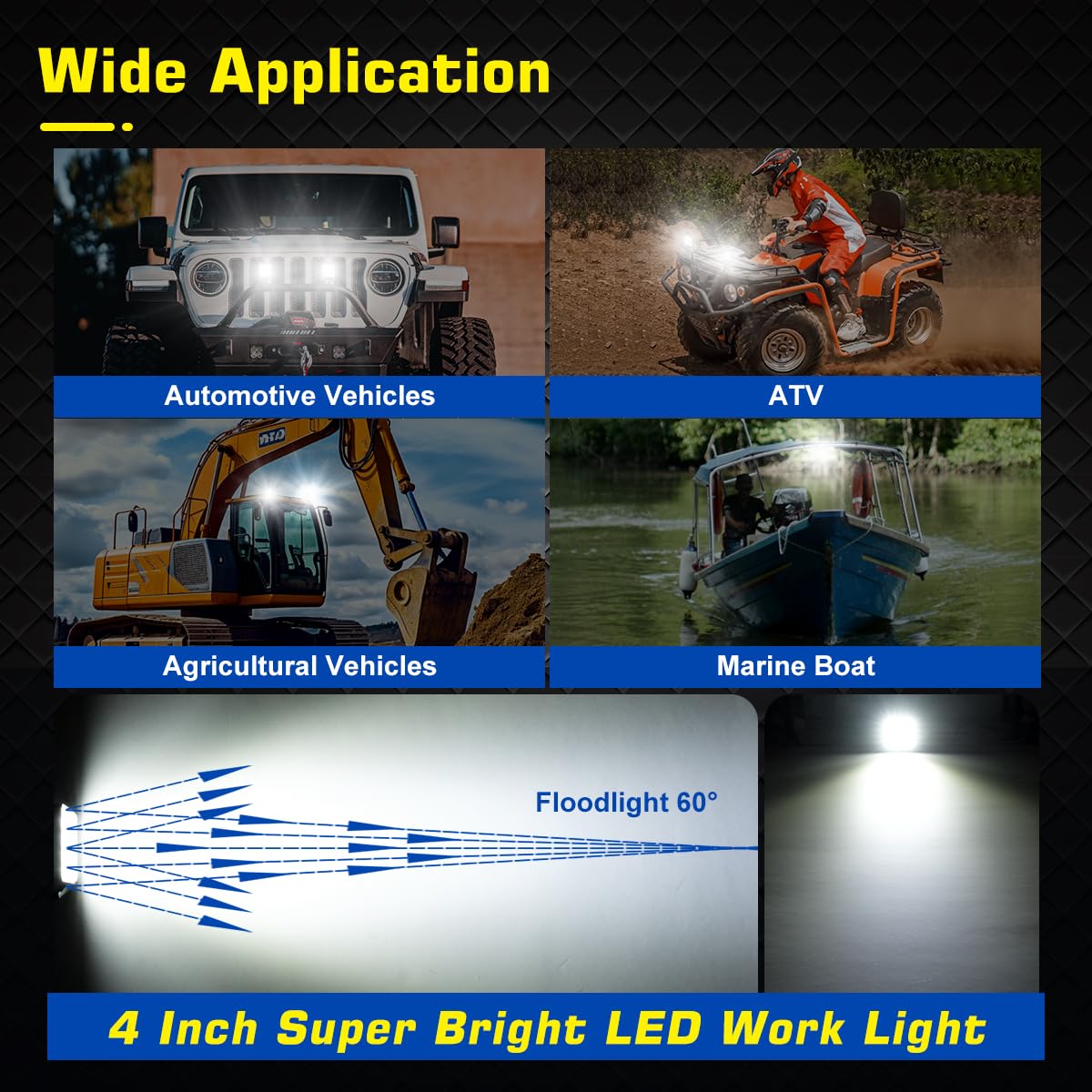 12V tragbare LED-Arbeitsleuchte mit Befestigungsklemme, Bootsleuchte mit zwei Stromversorgungsmöglichkeiten (Zigarettenanzünder und Klemme), LED-Streuerkapsel 48W 12V Marine-Leuchten Trucks, 4X4