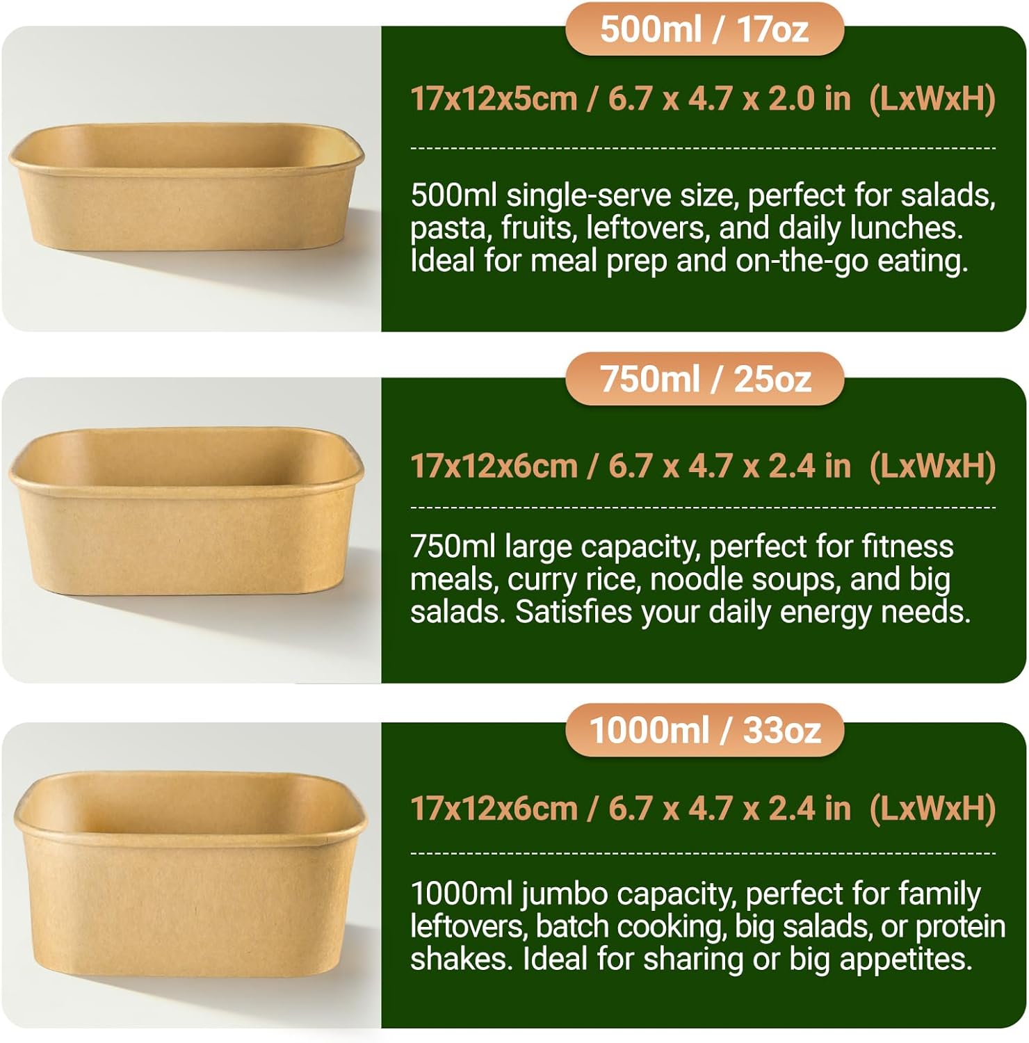 25oz Disposable Meal Prep Food Containers w/Lids, 50PK Kraft Paper Salad Bowls w/Lid Microwave, Disposable Paper Food Bowl for Soup Leftover Snack Lunch for Restaurant Party Picnic