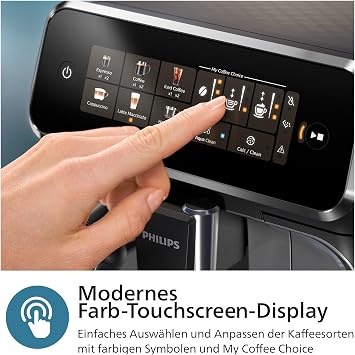 Philips LatteGo 3300 Series Fully Automatic Coffee Machine Chrome 6 Specialities Espresso Machine LatteGo Milk System Easy Cleaning SilentBrew Colour Touch Display Ceramic Grinder (EP3347/90)