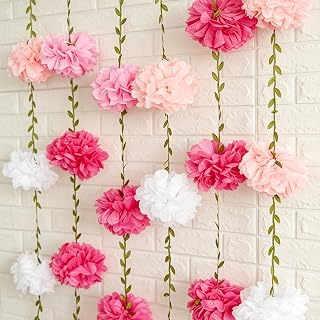 Gradient Pink Tissue Paper Pom Pom Garlands, Paper Flowers for Birthday Decorations, Baby Shower, Wedding Engagement, Bridal Shower, Spring Summer Party Decorations, 4 Pcs