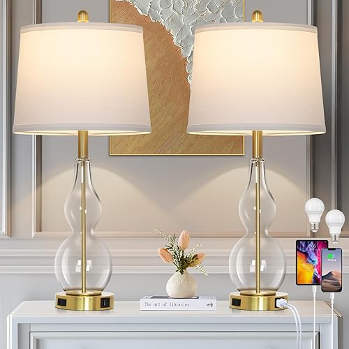 Rinweey 27.5" Clear Glass Table Lamp Set of 2,3-Way Dimmable