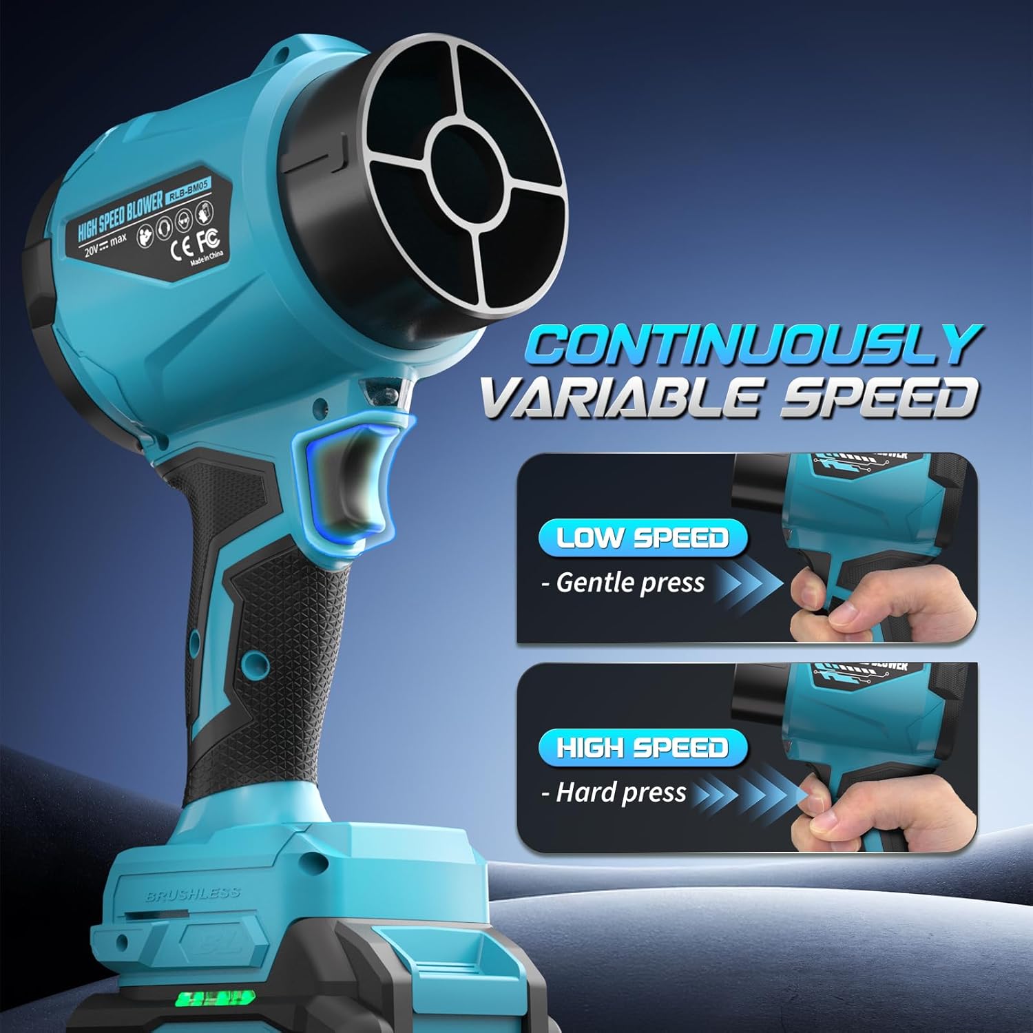 VERVEWAVE Leaf Blower with 2 X 4.0Ah Battery and Charger, 20V Cordless Blower for Lawn Care, & House Cleaning, 980,000 RPM Jet Blower, Extended Nozzle & Earbuds Included, Blue