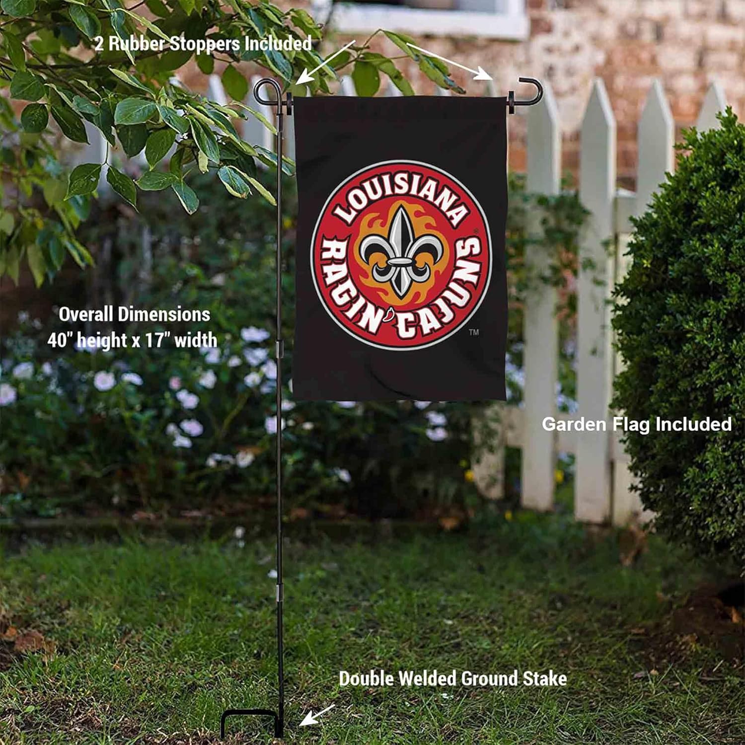 Louisiana Lafayette Ragin Cajuns Garden Flag with Pole Stand Holder - Image 3