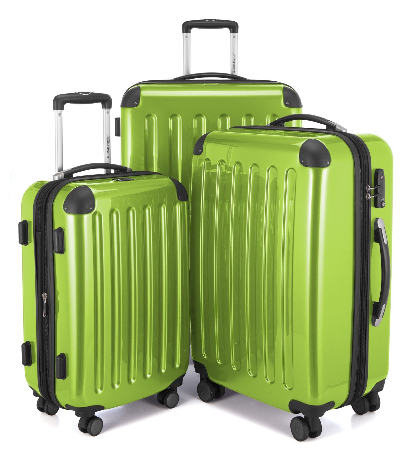 HAUPTSTADTKOFFER - Alex - Set di 3 valigie, TSA, Nero brillante, (S, M & L), 235 litri, Colore Verde mela