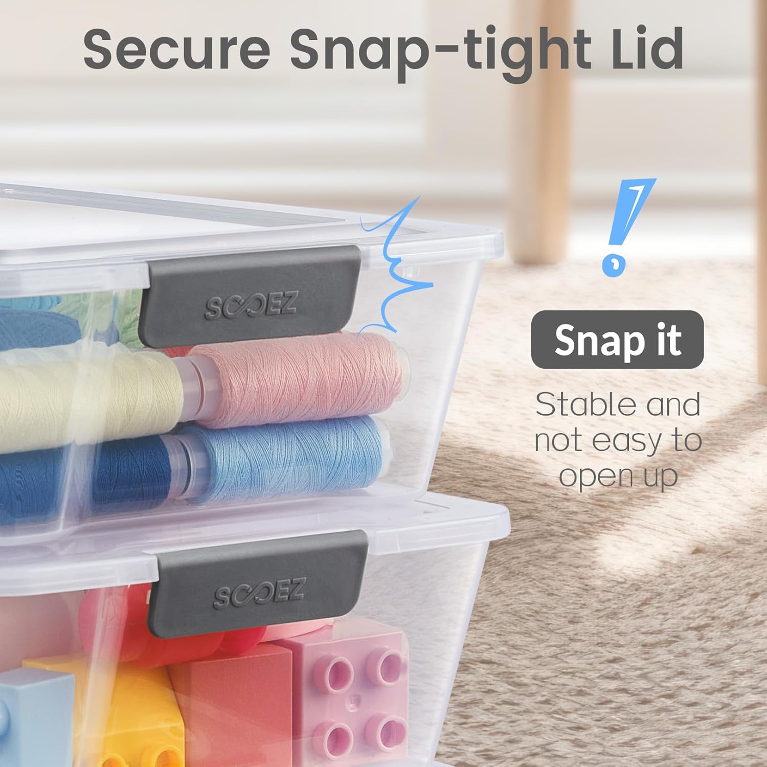 Sooez 6 Pack Pencil Boxes, New Extra Large Pencil Case, Plastic Crayon Pen Box, Clear Marker Organizer Craft Storage, Plastic Containers with Lids, Stackable Art Storage Box for School Supplies, Grey - Image 6