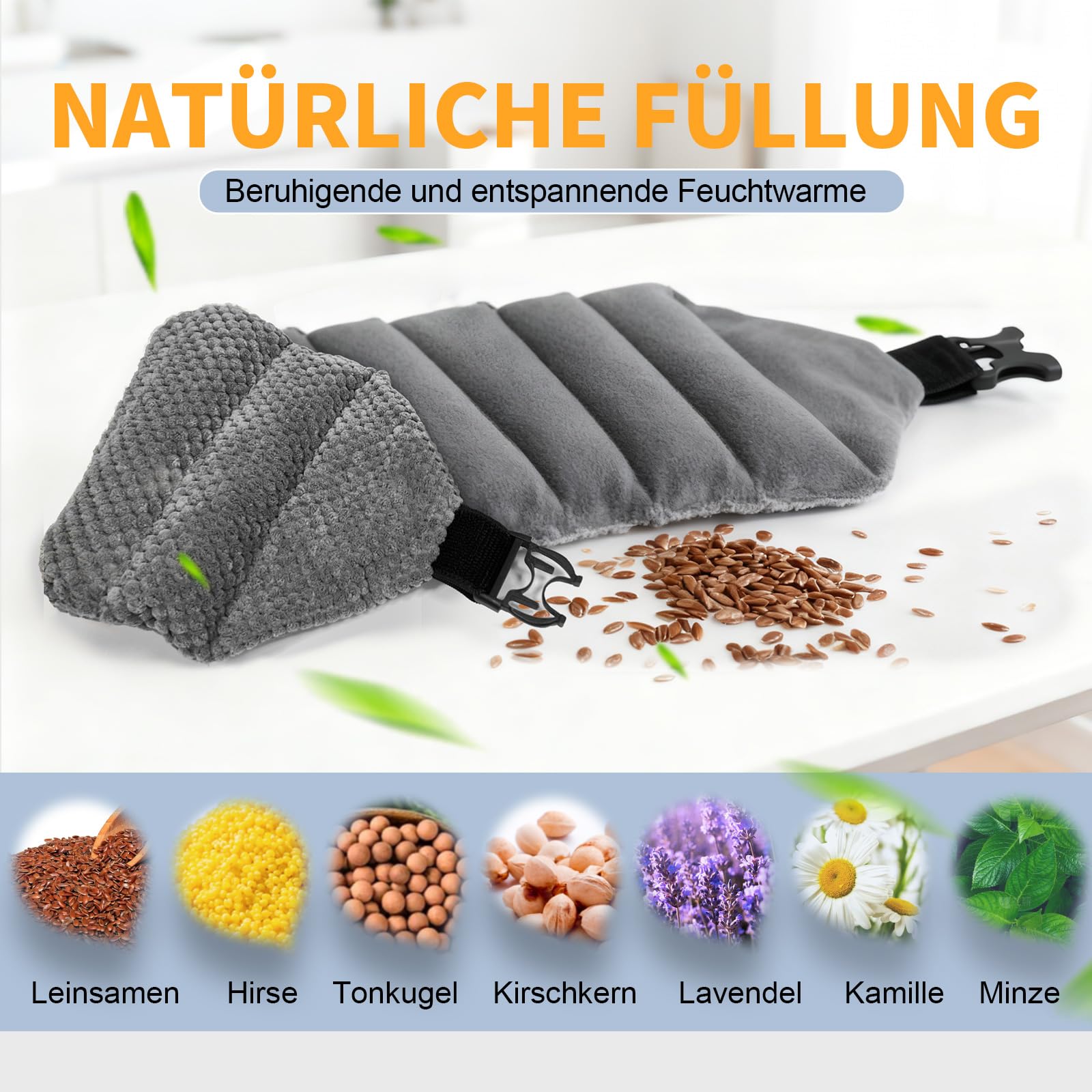 uncn Kirschkernkissen Rücken 78x19 cm - 1KG, Mikrowelle Heizkissen mit 86 cm Verlängerbarem Gurt – Flexibel Für Jede Körperpartie, Groß Körnerkissen mit Duft