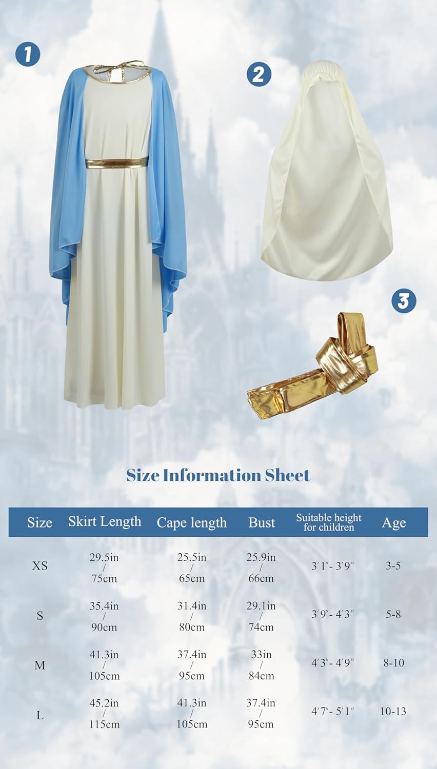 HOMELEX Mary Costume Dress Girls Halloween Cosplay Outfit - Image 7