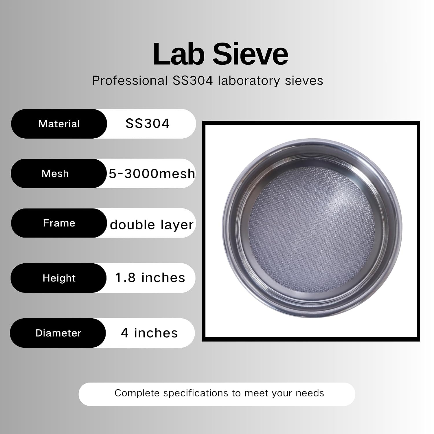 304 Stainless Lab Sieves φ10×5cm Lab Sifter Test Sieve (200Mesh （0.075mm）)