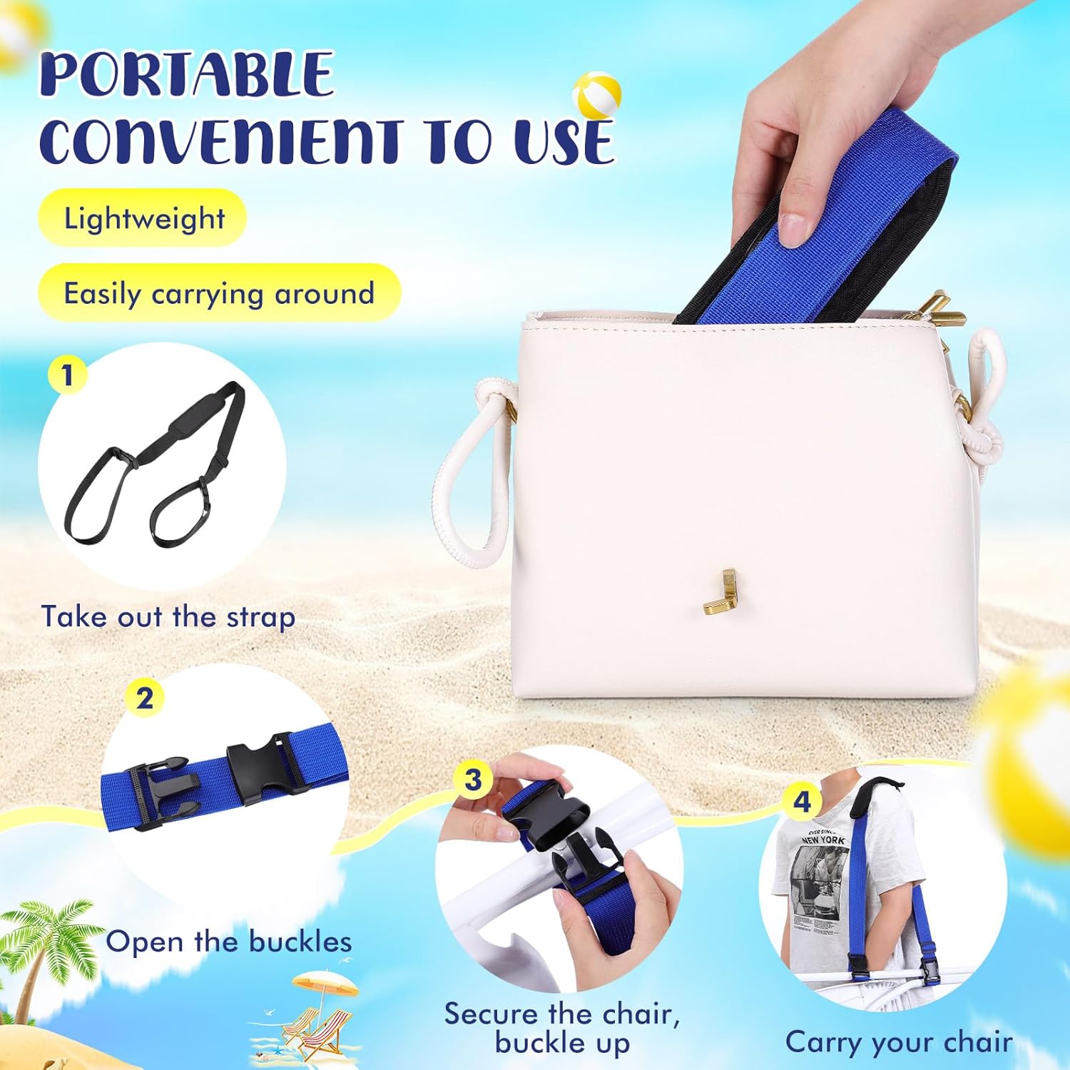 Sanwuta 10 Pcs Adjustable Beach Chair Carry Straps Universal Folding Chair Shoulder Strap for Beaches Camping Scooter Bikes Backpacking Picnics Outdoor