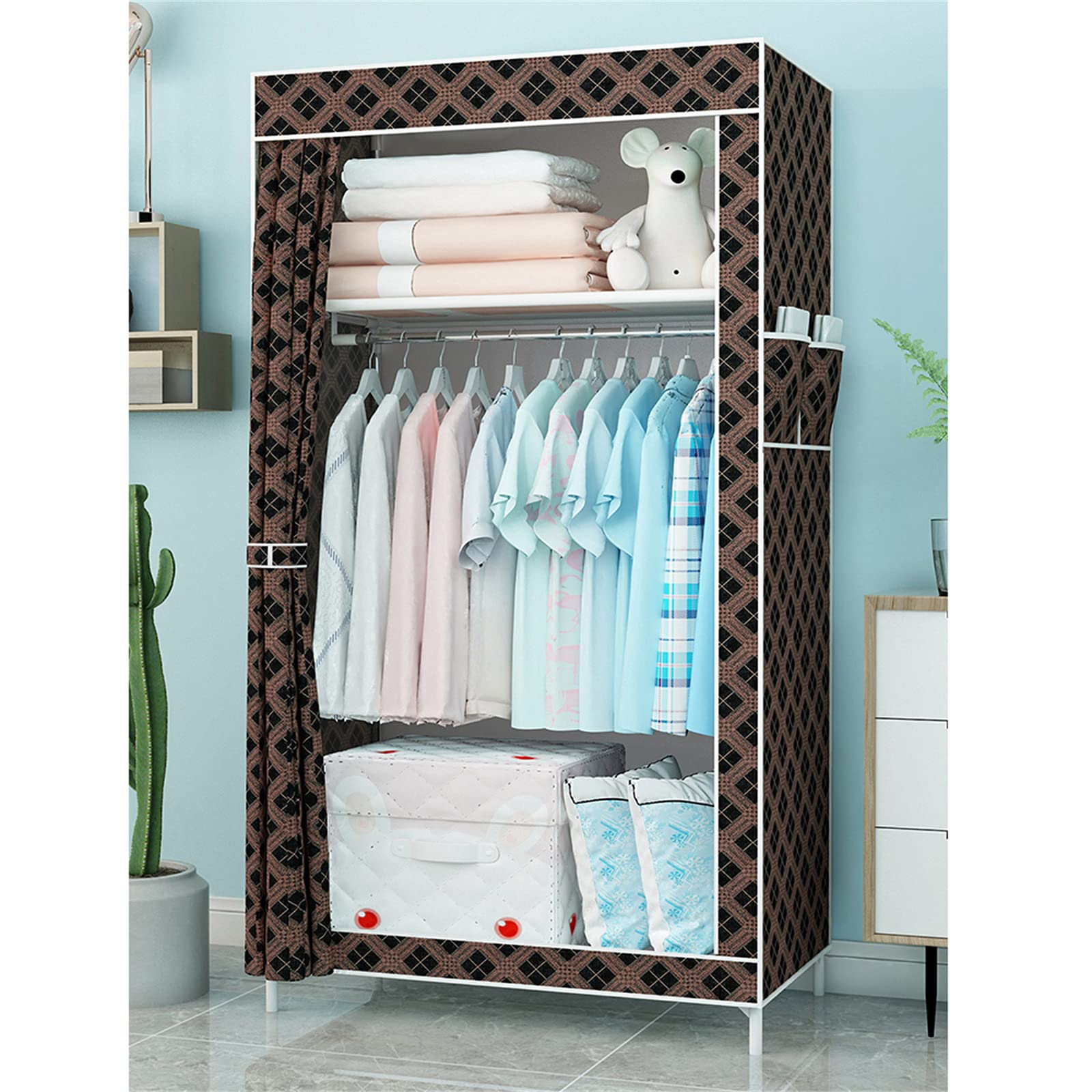 Armario Plegable De Lona, Riel para Colgar Ropa De Dormitorio Independiente Dormitorio De Condominio Organizador De Almacenamiento De Ropa Portátil con Bolsillos Laterales 155 * 43 * 70 CM