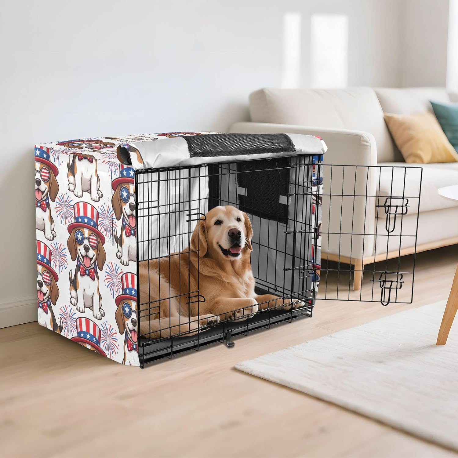 Duty 600D Silver Coated Dog Crate Cover, Water-Resistant Dogs Pet Kennel Canopy with Mesh Windows for Optimal Ventilation, Universal Fit for Standard Wire Cage, Indoor & Travel