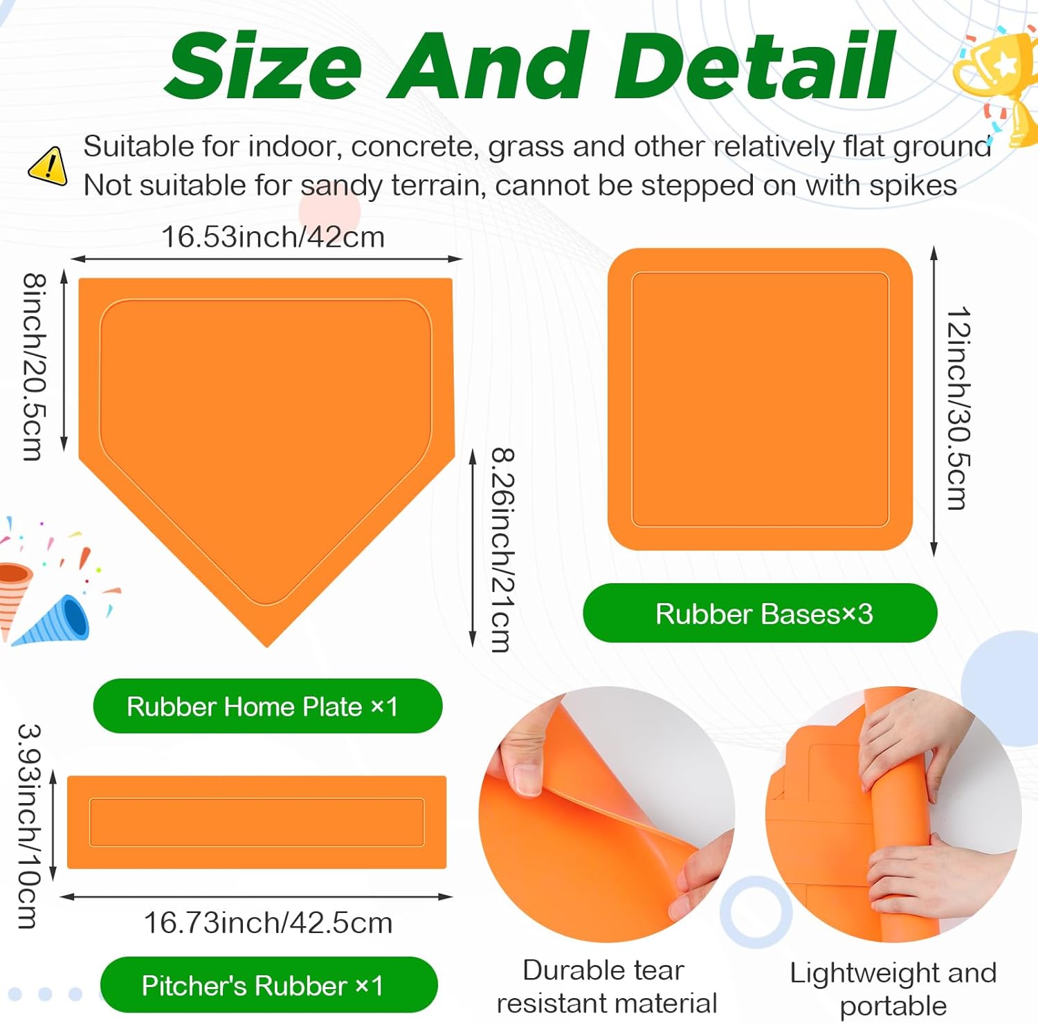 Jenaai 20 Pcs Sports Kickball Set, 3 10'' Playground Ball, 5 Rubber Throw Down Bases, Ball Pump, Net Bag, 10 Foul Line Cones, Kickball All in One Kit for Kids Adults Playground Backyard Game (Red)