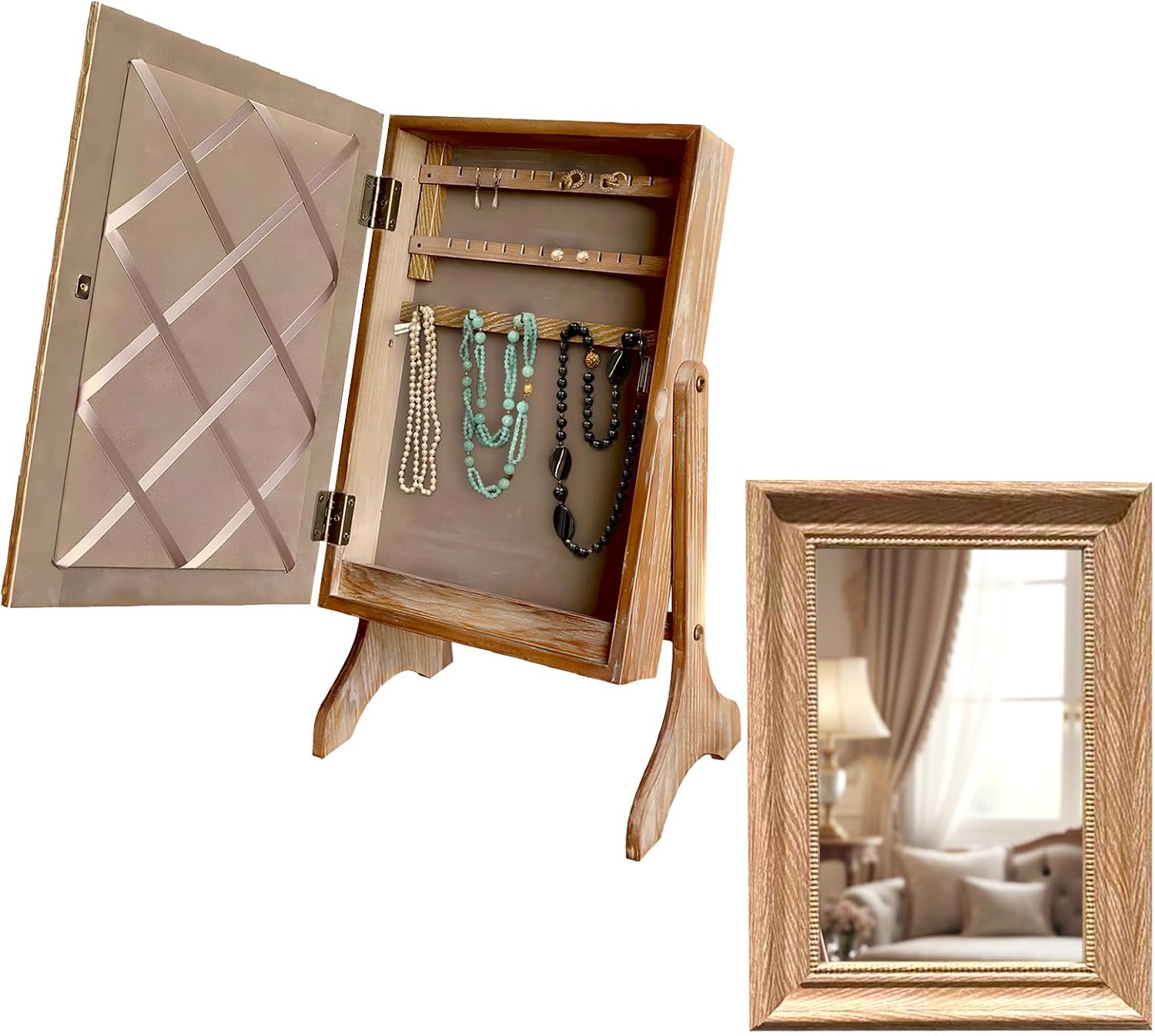 Lux Home Tabletop & Wall Mount Jewelry Armoire with Mirror, Weathered