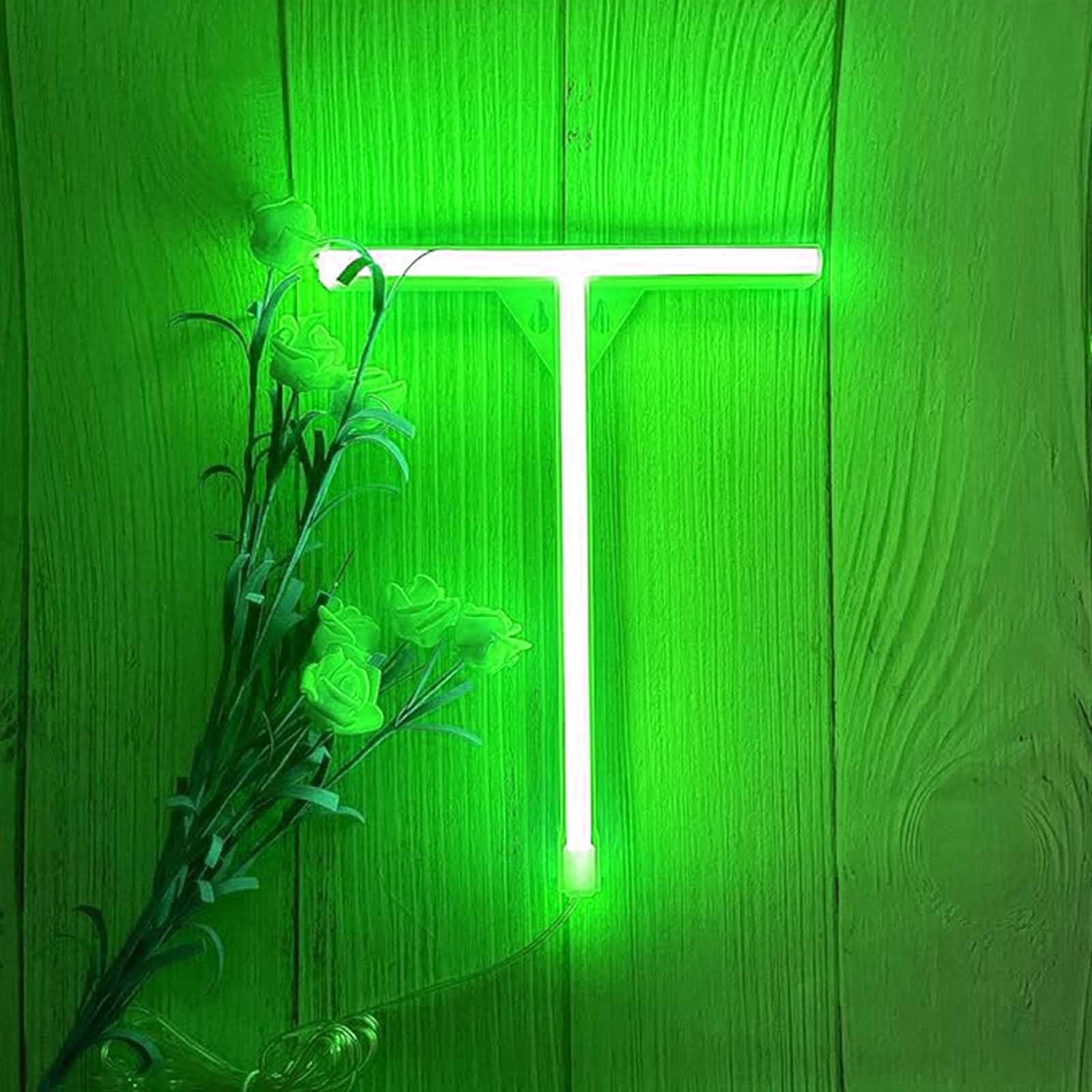 Green Alphabet Neon Light for Bedroom & Office - Low Power LED Sign with 3AA/USB Options Ideal for Gaming Room & Events（Letters T） — image 1