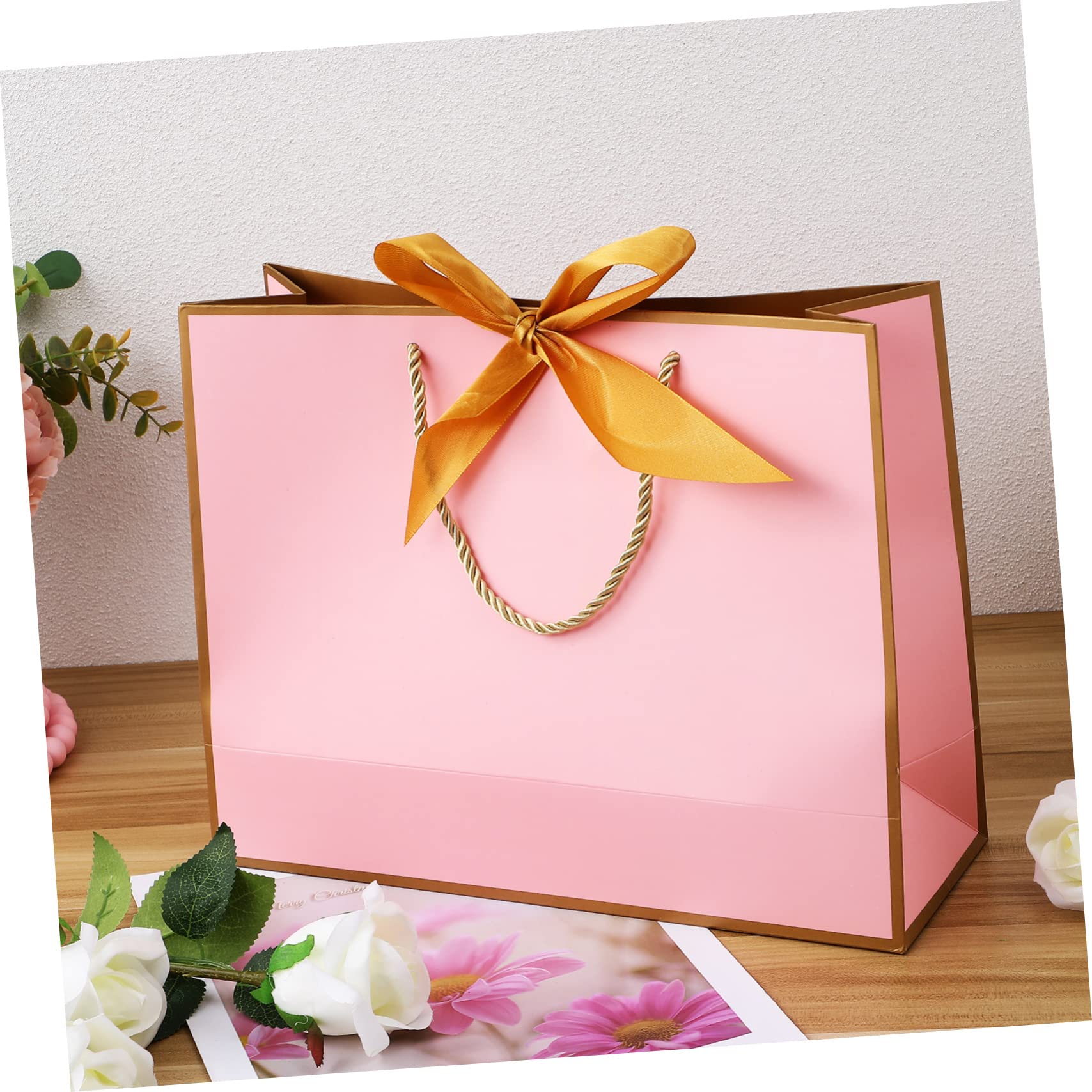 10 Pezzi Sacchetti Regalo di Carta Rosa Manici per Party