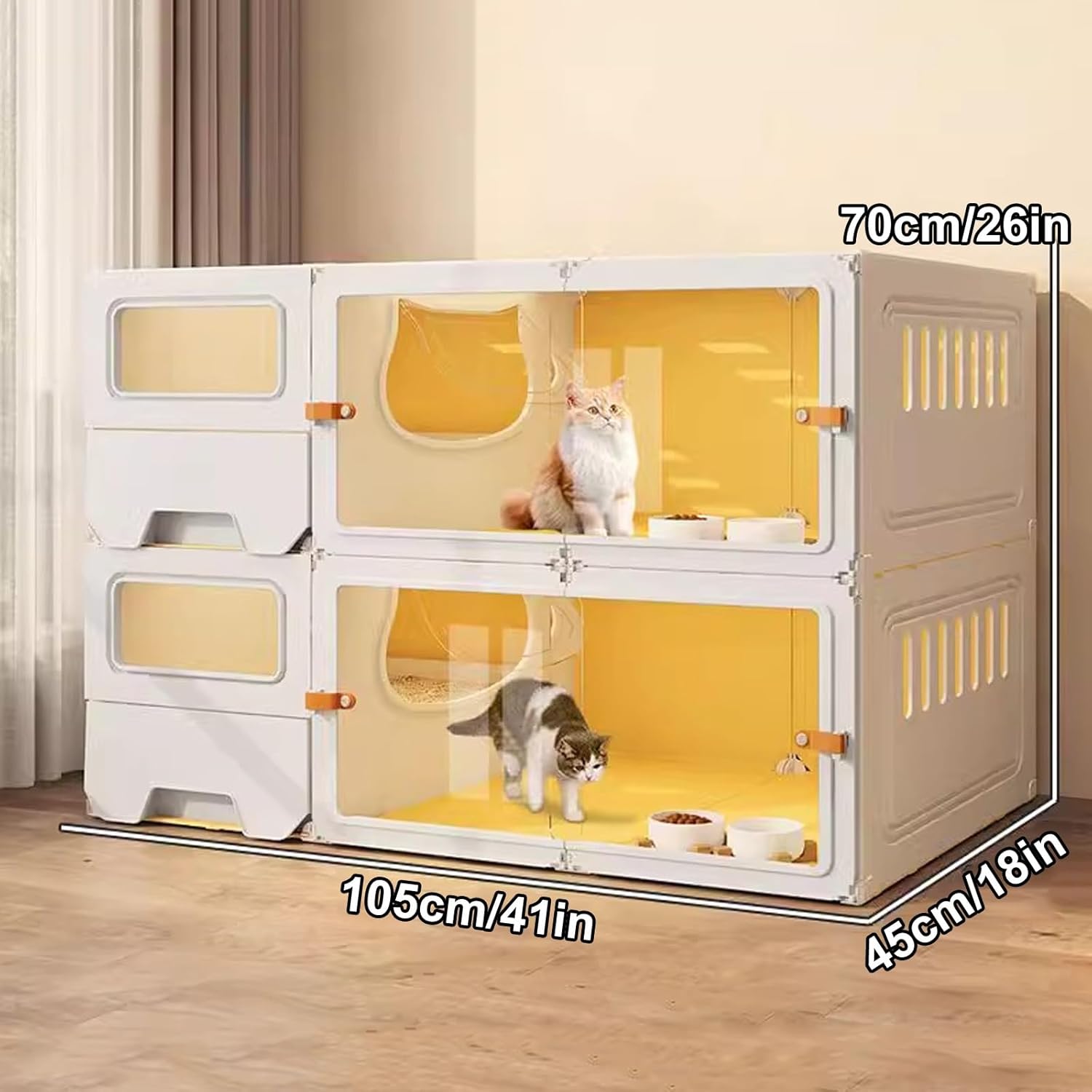 Cat Cage Indoor with Litter Box, Breeding Cat Enclosure, Cat Villa Indoor, Cat Kennel Extra Large Space, Partition Breeding Cat Cages, for 2 Cats