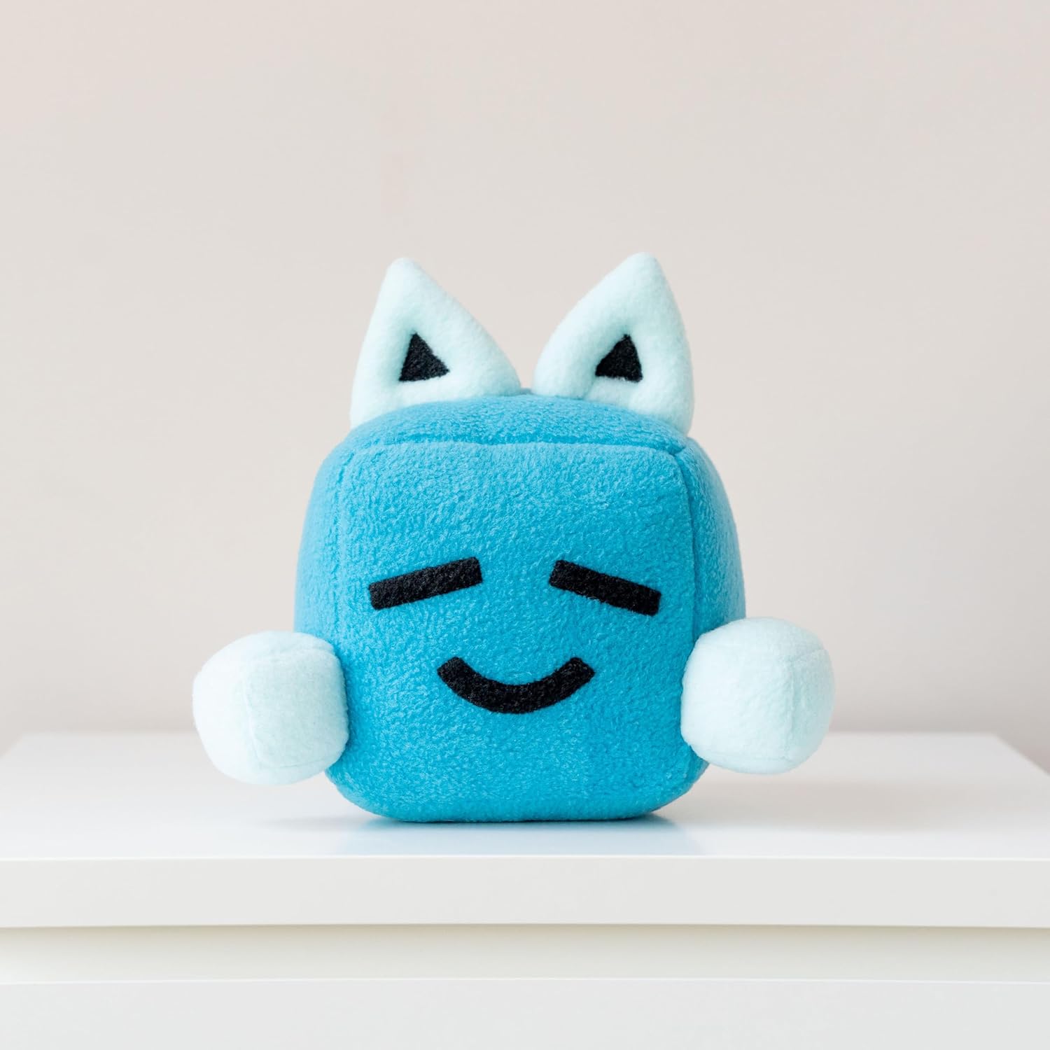 Big Blue Cube Plush Toy – Inspired by Just Shapes & Beats – 7.8” Soft Square Tear Plushie – Handmade – Custom Made to Order Gift (Smiling)
